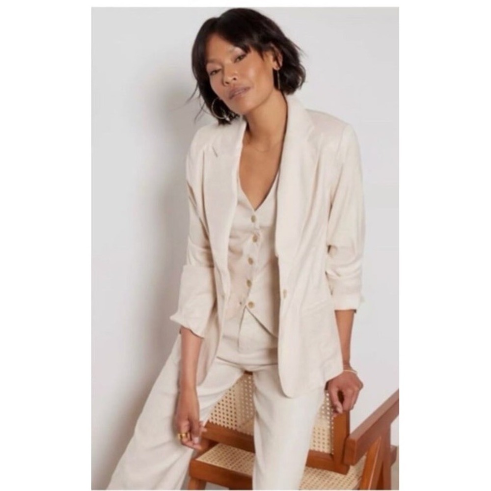 EVEREVE Brandi Linen Blend Blazer and Pants Set in Natural Size Large 32